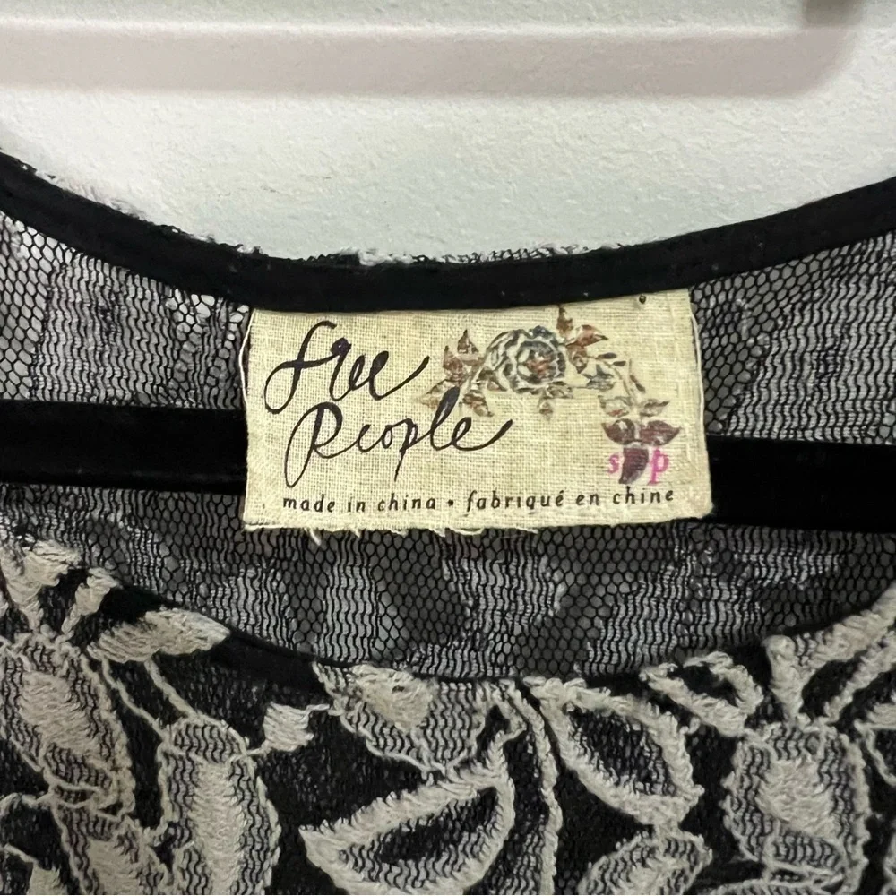 Free People Forever and Ever Lace Slip Dress Black and Gray Mini Dress Boho